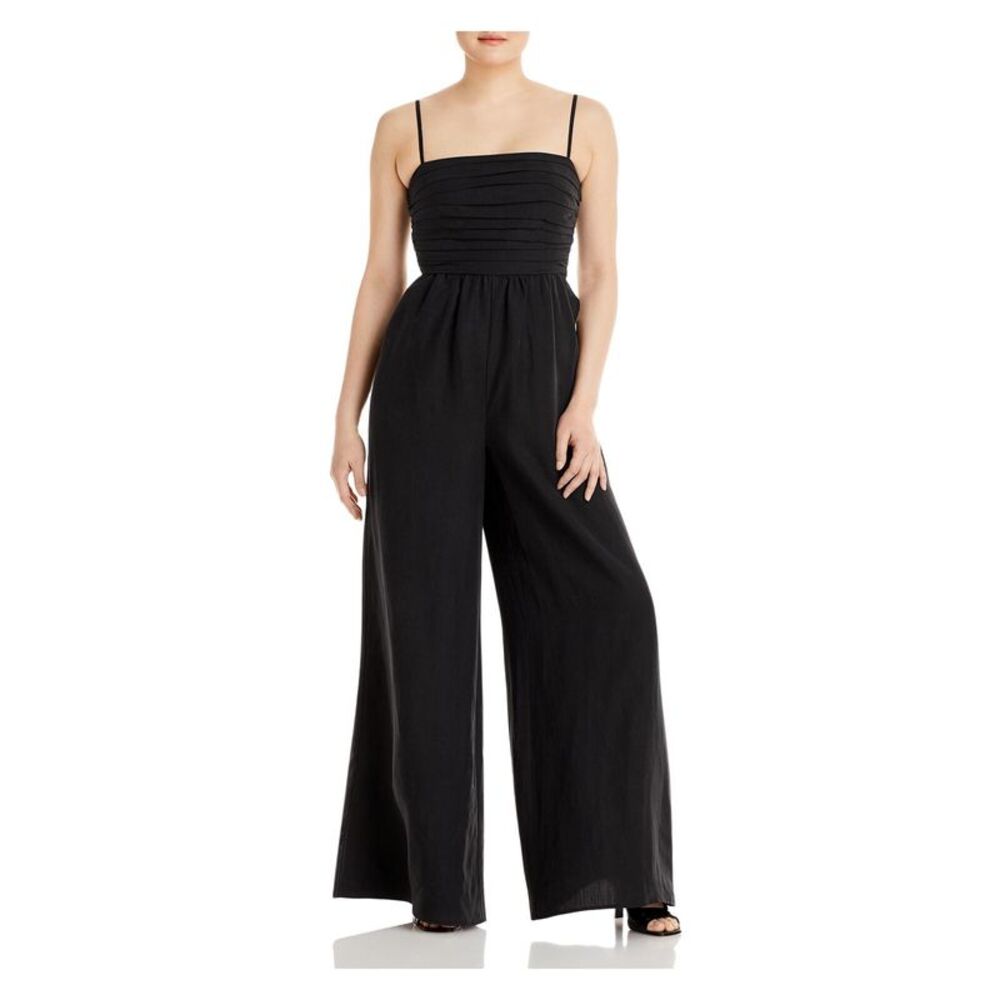 KOBI HALPERIN Womens Black Spaghetti Strap Square Neck Wide Leg Jumpsuit S